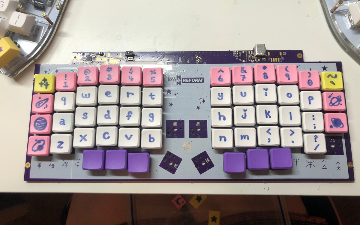 Pic: This is the keyboard PCB with the hand-drawn keycaps!