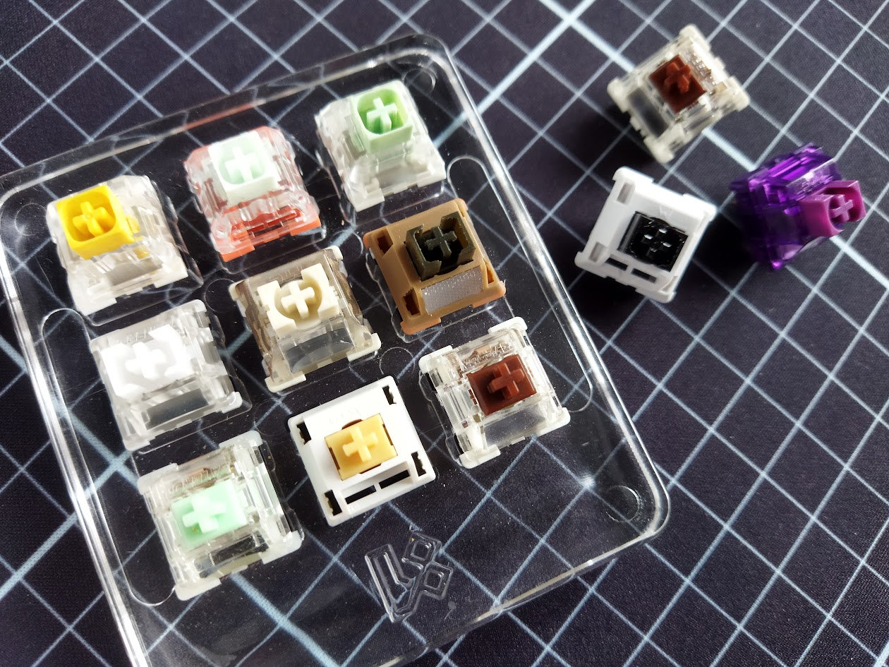 Pic: Various MX-compatible stems. Standard (bottom row) and dust-proof (top)